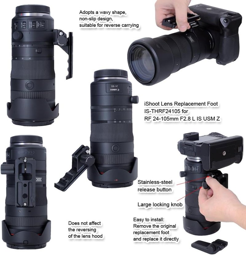 iShoot Lens Collar Stand Replacement Foot Tripod Mount Ring Base Compatible with Canon RF 24-105mm F2.8 L is USM Z, Support Bracket Holder Arca-Swiss Fit Quick Release Plate for Arca Clamp Stabilizer - Image 5